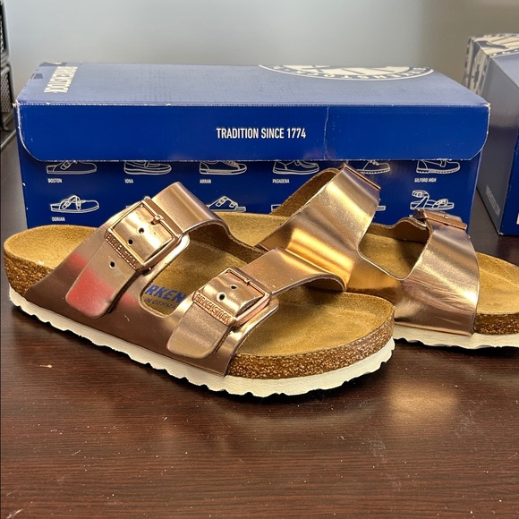 Birkenstock Metallic Copper Sandals - Picture 1 of 9